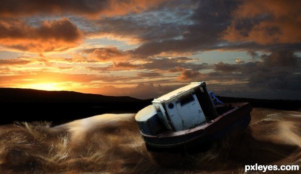 Creation of Sunset N' An Old Boat: Final Result